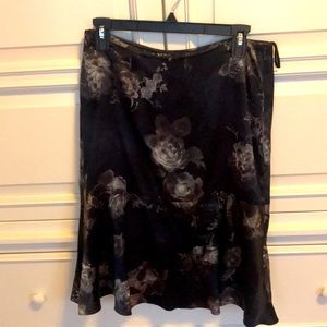 Banana Republic Black Floral Silk Skirt